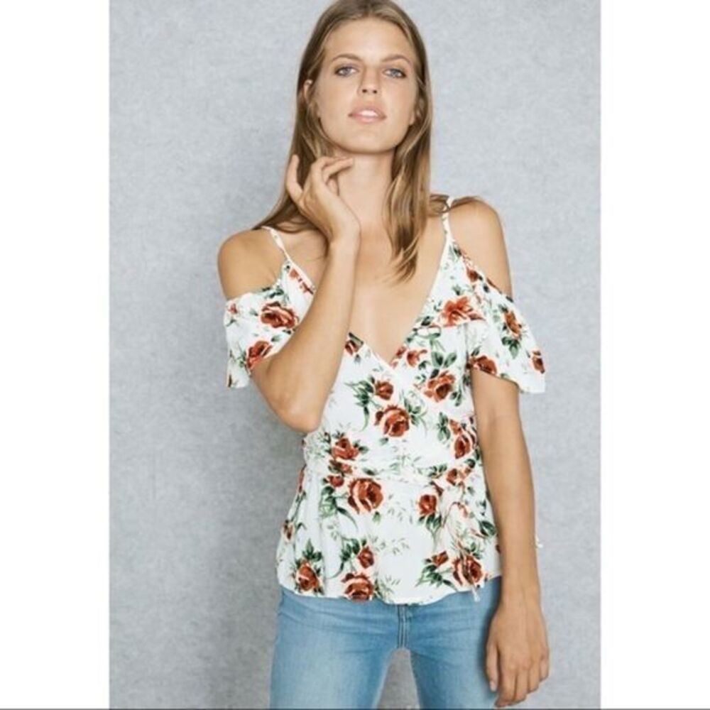 Topshop rose print wrap off shoulder top